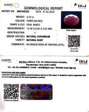 4.70/CT Natural Ruby with Govt. Lab Certificate